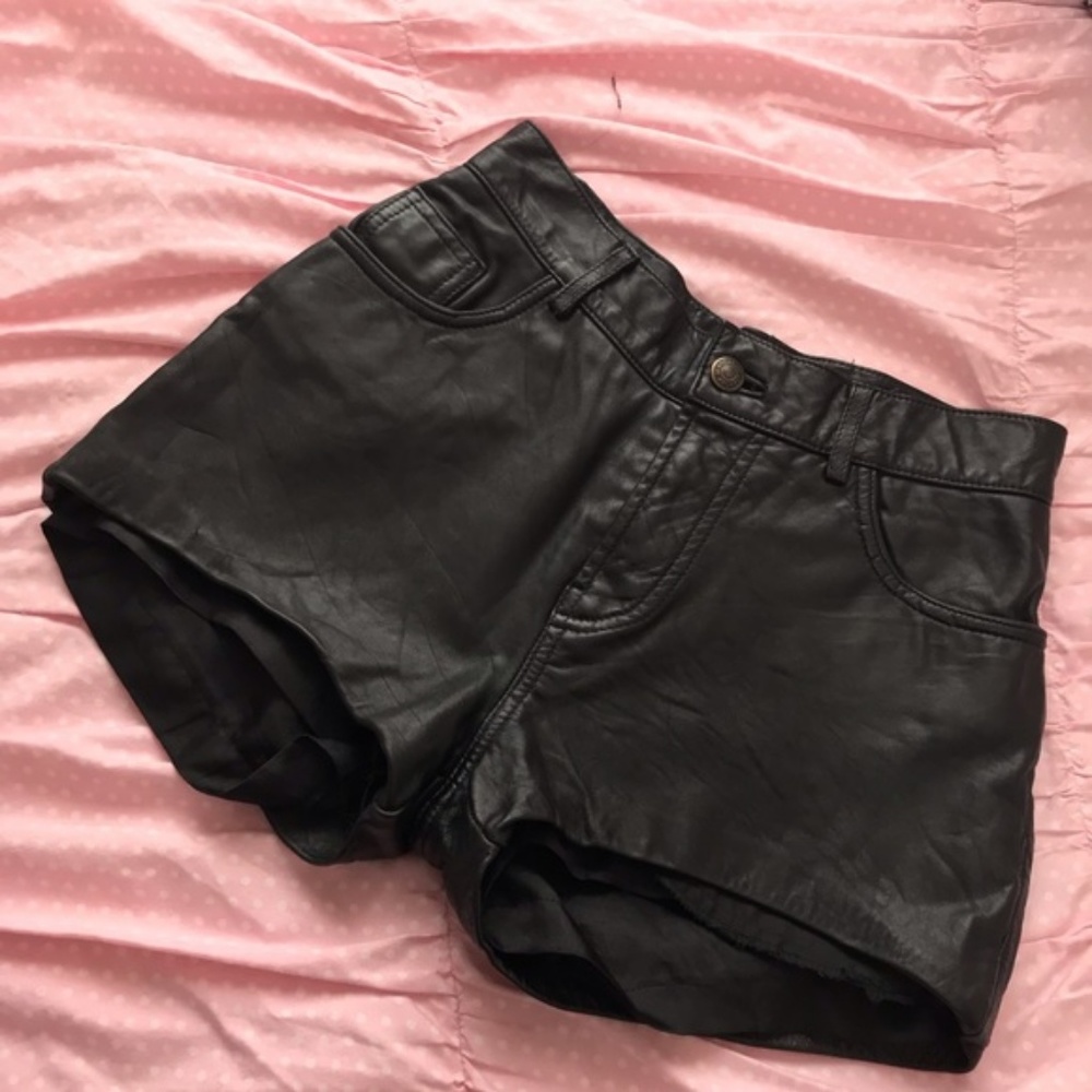 Reformation Vintage Black Leather Shorts